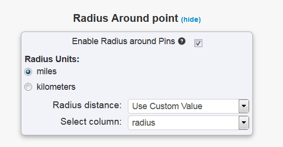 free radius around a point map